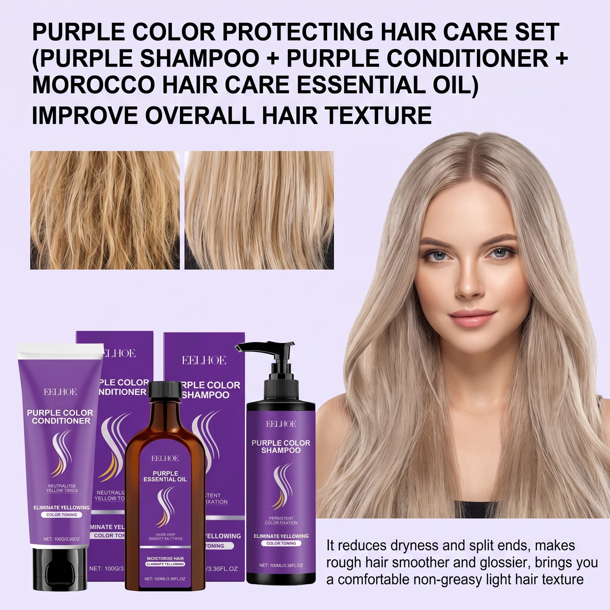 Hair Care Color - Paarse Shampoo Set met Conditioner, Haar