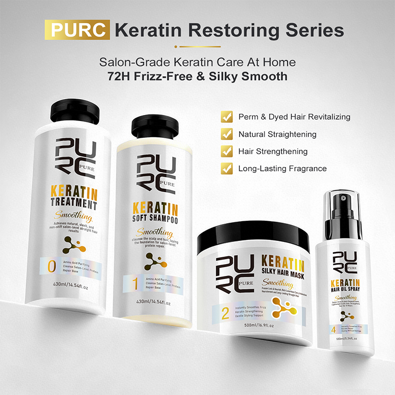 Hair Care Treatment - PURC Keratinebehandeling Haarverzorgingsset Rechttrekkingsshampoo Haarmasker Gladmakende